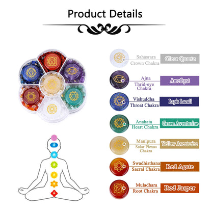 CrystalTears 7 Chakra Crystal Stones Natural Reiki Healing Crystals Gemstones with Engraved Chakra Symbol Tumbled Polished Chakra Stone Kit for Meditation Crystal Therapy Gift for Christmas