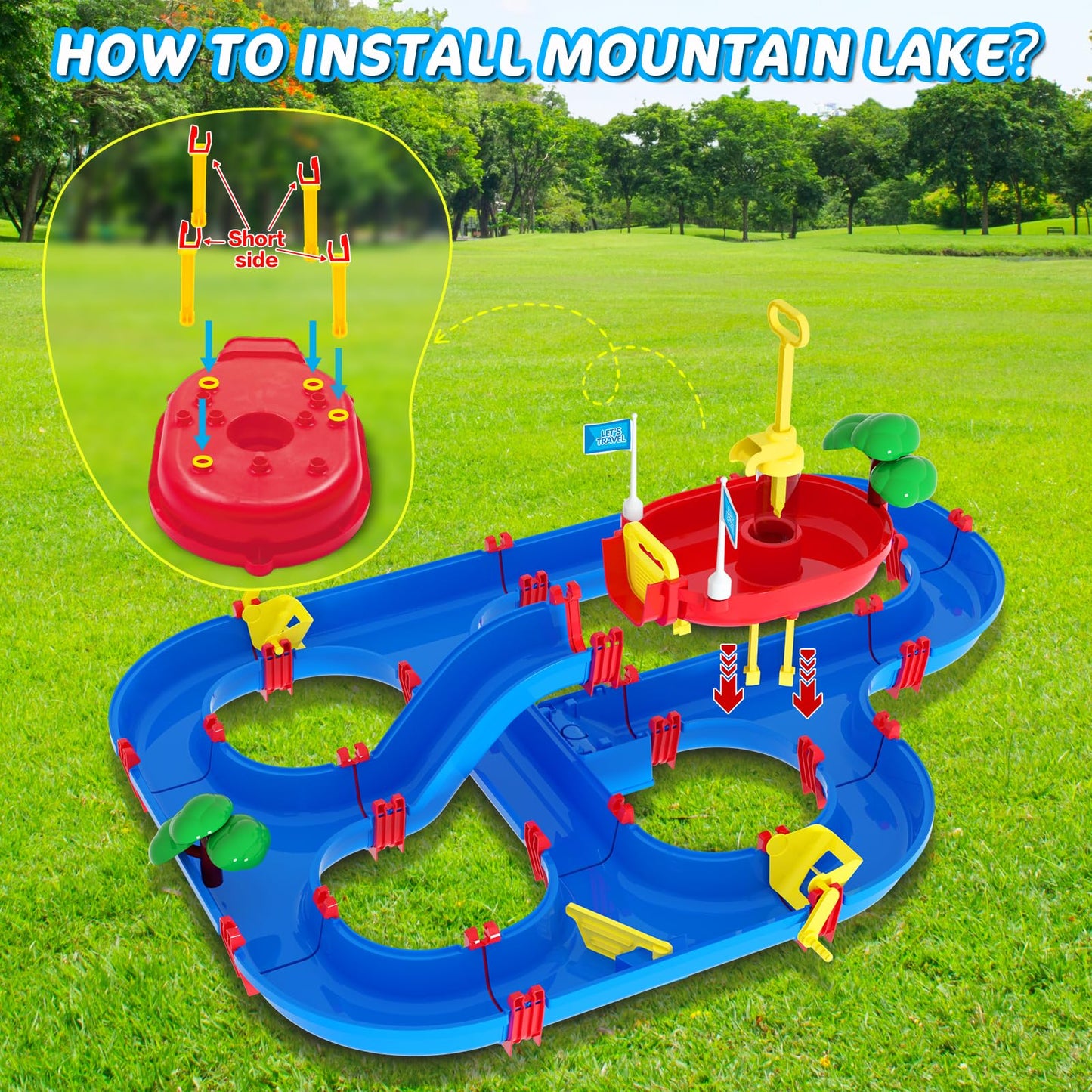 TERRAMUS Double-Tier Kids Water Table Toys, 100PCS Water Park Playset with Pump, DIY Toddler Waterways, Summer Outdoor Toys for Backyard,Lawn,Beach,Pool, Outside Activity Funs for Boys Girls 4-8 3-5