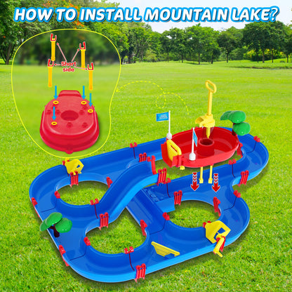 TERRAMUS Double-Tier Kids Water Table Toys, 100PCS Water Park Playset with Pump, DIY Toddler Waterways, Summer Outdoor Toys for Backyard,Lawn,Beach,Pool, Outside Activity Funs for Boys Girls 4-8 3-5