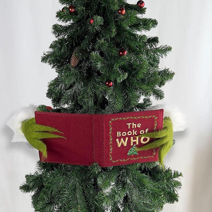 Whimsical Christmas Tree Decorations, Funny Elf Reading The Book of WHO Christmas Tree Topper Ornaments Farmhouse Xmas Decor for Table Mantel Porch Holiday Party Gifts