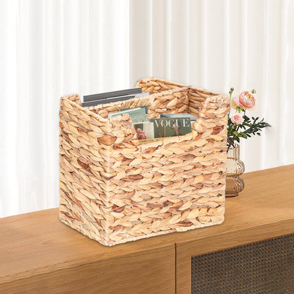Magazines Holder - Wicker Magazine Rack, Handwoven Magazine Holders for Bathroom, Magazine Organizer for Books, Newspaper, Water Hyacinth Magazine Basket, 14.2 x 11.4 x 6.7 inch