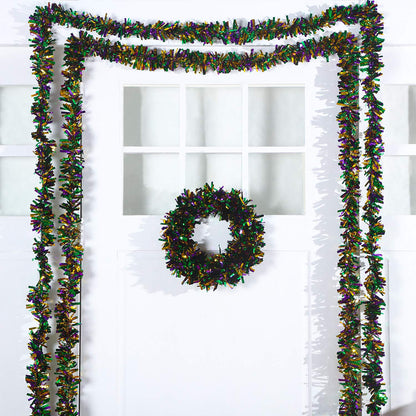 WILLBOND 3 Pieces 49 ft Mardi Gras Tinsel Garland Decorations Purple Green Gold Metallic Festooning Garland Glittering Sparkling for Mardi Gras Party Carnival Indoor Outdoor Hanging Decor New Year