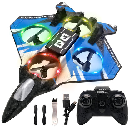 LEFEI Remote Control Airplane Drone with Light for Kids Adults,360° Flip Fighter Jet Helicopter Toys,Stunt Roll Planes Gifts for 6+ Boys (Blue)