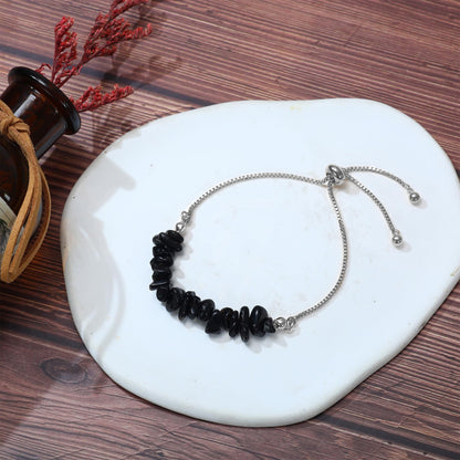 Natural Black Tourmaline Bracelet - Authentic Black Tourmaline Link Chain, Stone Bracelet Healing Protection Energy Chakra Yoga Crystal Jewelry Gift for Women (Style2)