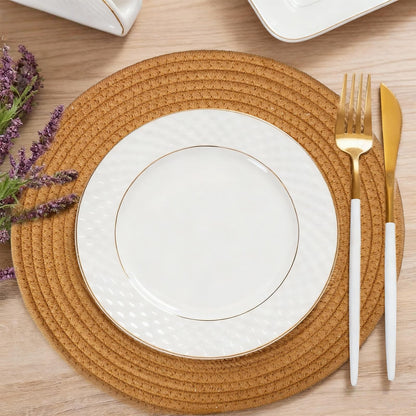 Round Placemats Set of 4, 13.8 Inch 100% Cotton Rope Woven Place Mats, Heat Resistant Washable Boho Farmhouse Table Mats, Non-Slip Absorbent Dining Table Mats for Kitchen Decor