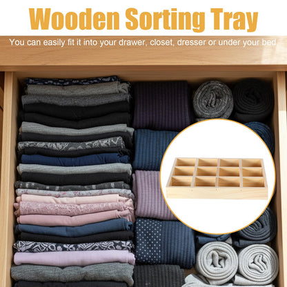 Douaowoc 2 Pack Wooden Sorting Tray Grid Display Wood Divided Organizer Rectangular Vanish Finished Section Box for Rings Earrings Necklaces Bracelets (12 Compartments, 12.9 x 9.1 x 1.55 Inch)