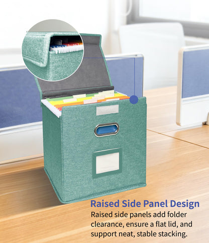 ComfortKeeper 2 Pack Hanging File Folder Box with Lid, Durable Letter Size Filing Storage Box, Sturdy File Holder with Cardboard Support PVC Rails for Office Home Organizer, Green