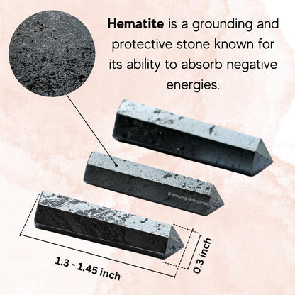 Amazing Gemstone Hematite Crystal Points Bulk Healing Crystals - Pack of 3 Single Terminated Healing Wand Point Bulk Crystals for Crafts, Crystal Grid, DIY Work - Premium Crystals for Beginners Gifts
