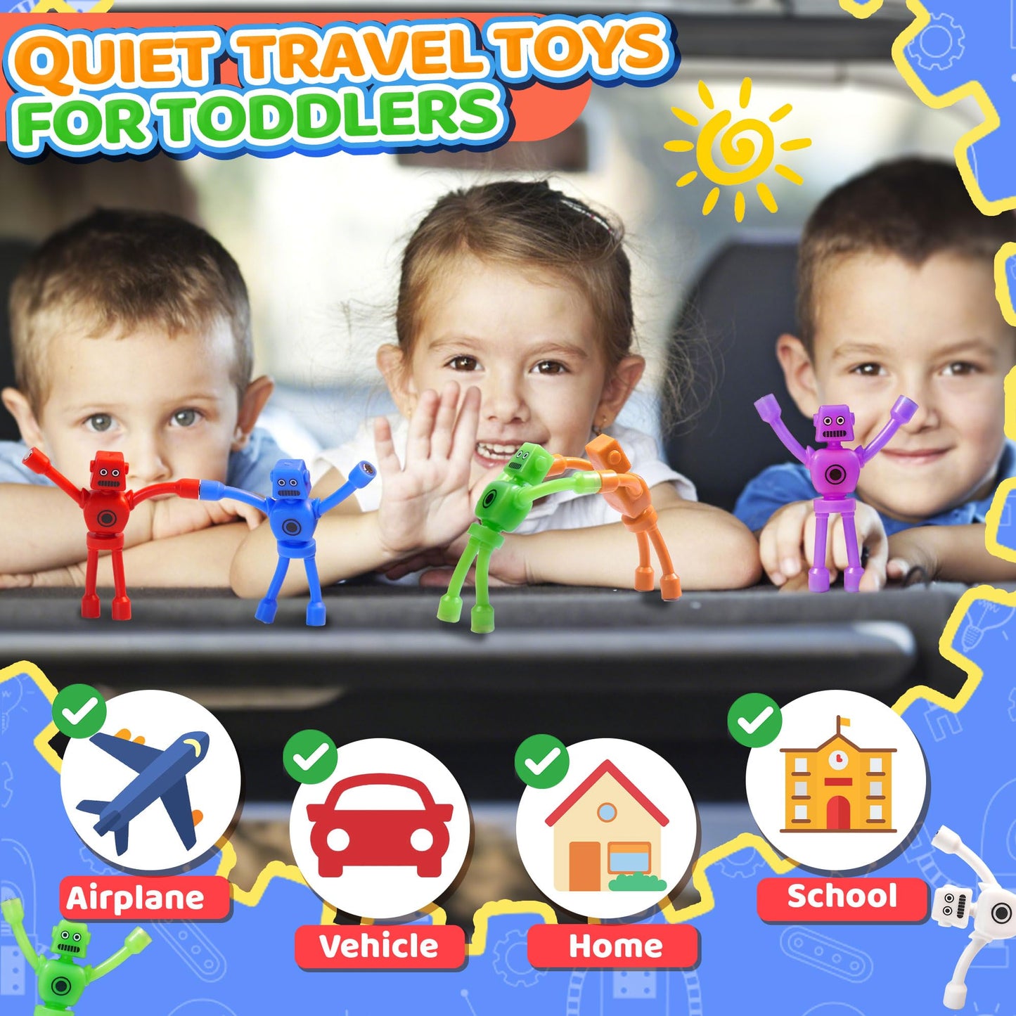 5PC Magnetic Robot Men Travel Toys for Kids Toddlers Boys Fidget Toys Airplane Road Trip Car Travel Activities Essential Fridge Magnets Fidgets Classroom Must Have Gifts Toy for Boy 3 4 5 6 Year Old