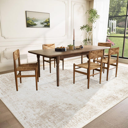 VECARF Area Rug 8x10 Washable Rug, Vintage Boho Medallion Rugs Non-Slip Soft Low Pile Large Distressed Rug Indoor Retro Carpet for Living Room Bedroom Dining Room Home Office (Beige, 8'x10')