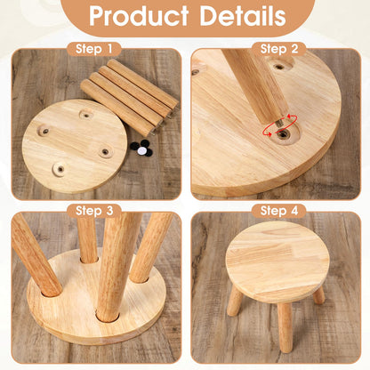 FdcZeyxior Natural Solid Wood Step Stool 9 Inch Short Sit Chair Portable Round Small Four Legged Wooden Sitting Stool for Adults Bathroom Classroom Bedroom Kitchen Plant Stand Decor, Detachable