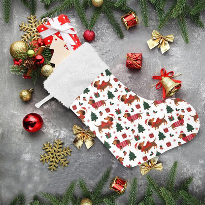 JUDIAN Christmas Stocking 18 inch with White Cuff, Classic Hanging Stockings Xmas Stockings Ornament Gifts for Fireplace Mantel, Holiday Decorations for Family, Party, Gift Giving (1 Pcs)