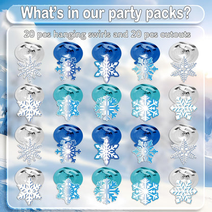 40Pcs Winter Snowflake Hanging Swirl Decorations, Frozen Snowflake Ceiling Hanging Decorations for Winter Wonderland Christmas Frozen Party Supplies