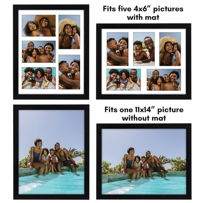 Americanflat 4x6 Collage Picture Frame with Shatter-Resistant Glass - Fits Five 4x6 Photos or Use as One 11x14 Picture Frame - Signature Collection - Collage Frames for Wall Display - Black