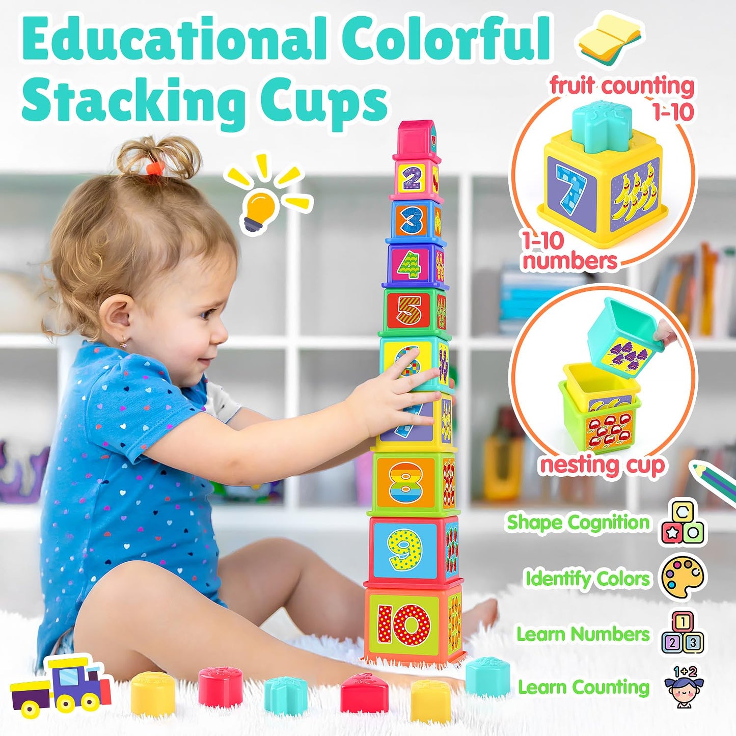Pound a Ball Toy for Toddlers 1-3, Montessori Toys for Babies 12 18-24 Months, hammer, Stacking Cups, Shape Sorter Blocks, Early Developmental Educational Toys for 1 2 3 Year Old Boys Girls Kids Gift