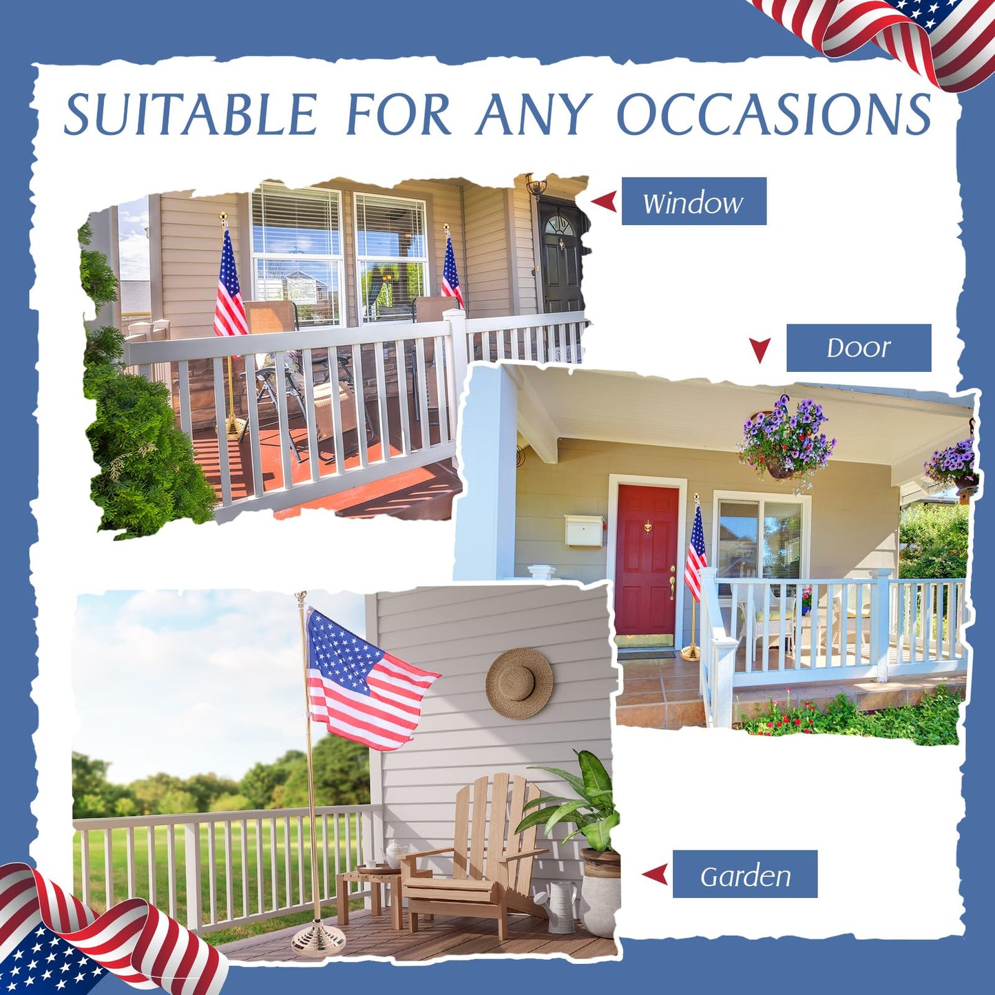 Zonon 4 Pack 7 ft Telescoping Indoor Flag Pole Kit Heavy Duty Flagpole with Ball Topper Flags Stand FlagPole Base Holder for House American Office City Hall School, Gold, Flag Not Included