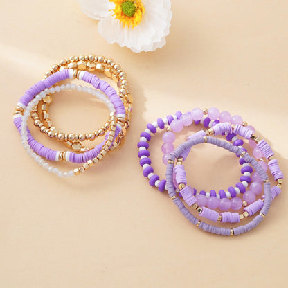 GOOJIDS Purple Surfer Heishi Clay Bead Bracelets for Women Bohemian Stackable Gold Plated Beaded Stretch Bracelets Elastic Layering Friendship Bracelets Set Boho Jewelry