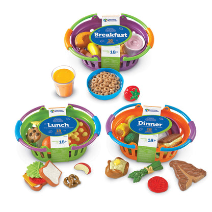 Learning Resources New Sprouts Bundle of Breakfast, Lunch and Dinner - Food Toys, Pretend and Play, Imaginative Skills, Toddlers Kitchen Toys, Fruit and Vegetable Basket, Gifts for Boys and Girls