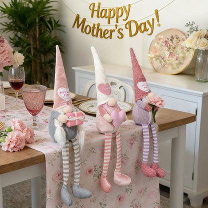 unanscre Mothers Day Gnomes Plush Decorations - 3PCS Long Dangle Leg Spring Gnomes Best Ever Gifts for Women Mom Mama Mommy, Handmade Dolls for Mother‘s Day Home Table Ornament, Tiered Tray Decor