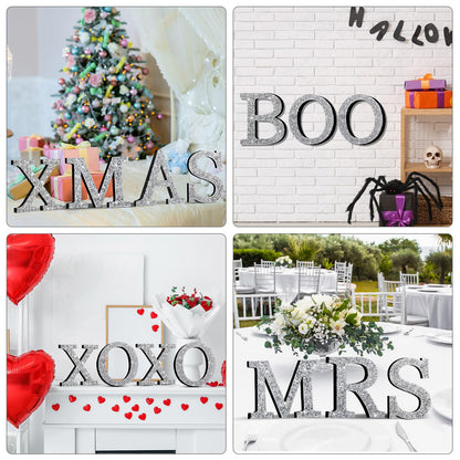 Qunclay Silver Crystal Diamond Bling Letters Crushed Diamond Decoration Wooden Glitter Letter with Screw and Hooks Rhinestone Gift for Wedding Y2k Mcbling Bedroom Wall Decor(Letter S,5.7"l X 5.7"w)