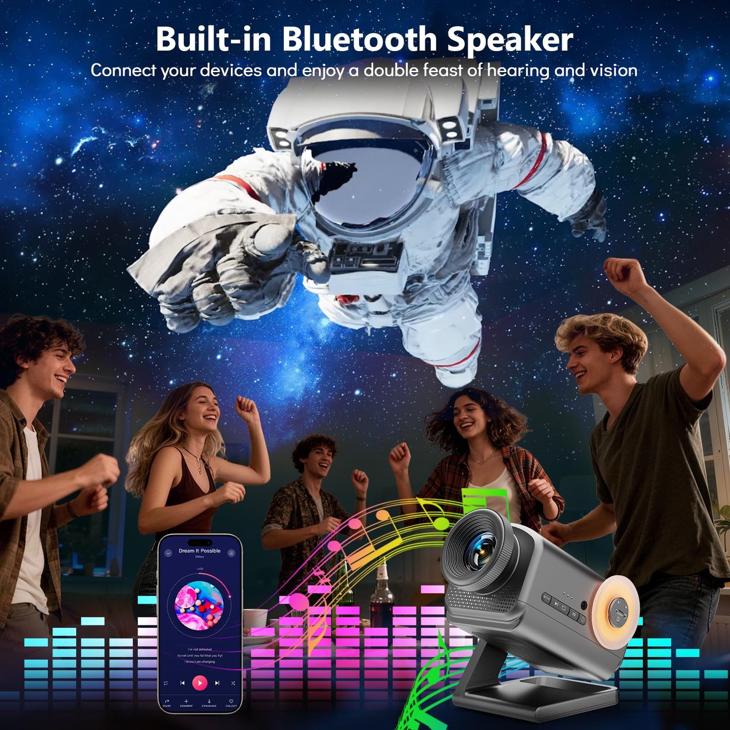 Rossetta 3D Projector, 60 Themes HD 3D Galaxy Projector with Bluetooth Speaker & Remote, 1H/2H Timer, Night Light for Bedroom, Home Decor, Party, Birthday & Christmas Gifts for Adults, Girls, Boys