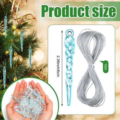Cinnvoice Blue 36 Pcs Christmas Ornaments Mini Icicle Christmas Decoration Plastic Crystal Hanging Icicles Ornaments for Xmas Tree Winter Wedding Party Decor