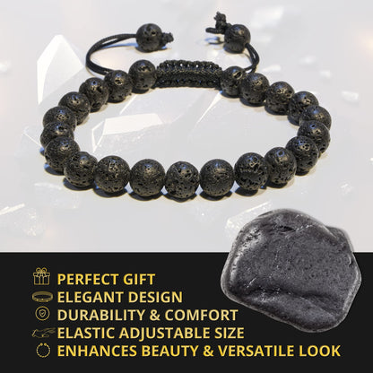 ANAYA AGATE Lava Rock Chakra Bracelet - Energy Protection Crystal Handmade Adjustable Bead Bracelet Perfect for Men, Women’s Christmas Gift - Gemstone Healing Stretch Pulsera Para Hombre Mujer Stocking Stuffer