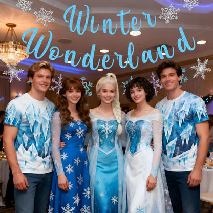 Pre-Strung Winter Wonderland Banner Glitter Snowflake Garland Christmas Decoration Banner for Home Wall Mantle Decor Winter Holiday New Year Party Supplies (Blue)