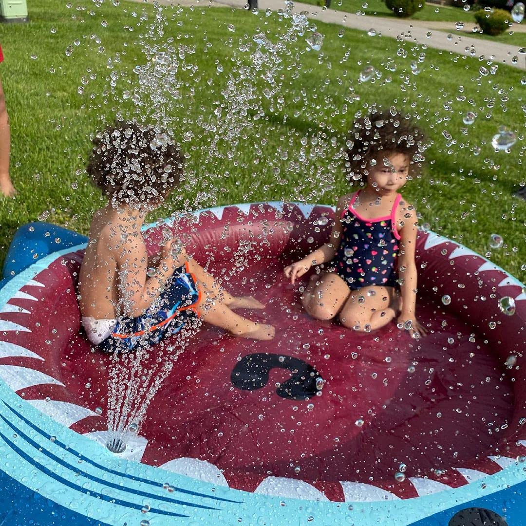 Jasonwell Inflatable Kiddie Pool Sprinkler: 71-Inch 3-in-1 Children Ball Pit Shark Baby Wading Pool Outdoor Swimming Pool Summer Water Toys for Boys Girls Dogs