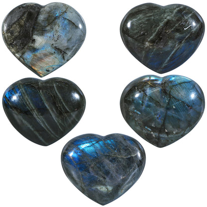 Nupuyai 2.36"-3.35" Natural Labradorite Heart Stone, Polished Worry Palm Stone for Anxiety Relief, Reiki Healing Crystal Meditation & Positive Energy Feng Shui Decor for Home Office, 201g-300g