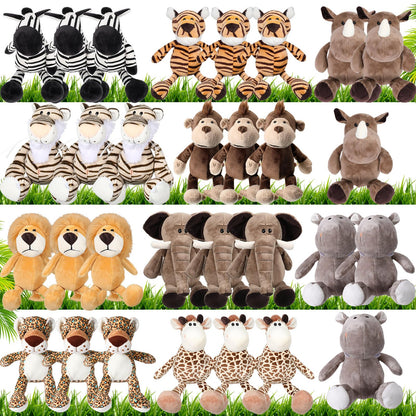Foilswirl 40 Pcs Safari Forest Stuffed Animals Plush Jungle Themed Animals Toy Gift Elephant Giraffe Lion Tiger Monkey Rhinoceros Zebra Tiger for Baby Shower Party Favors Decoration (10 Styles)