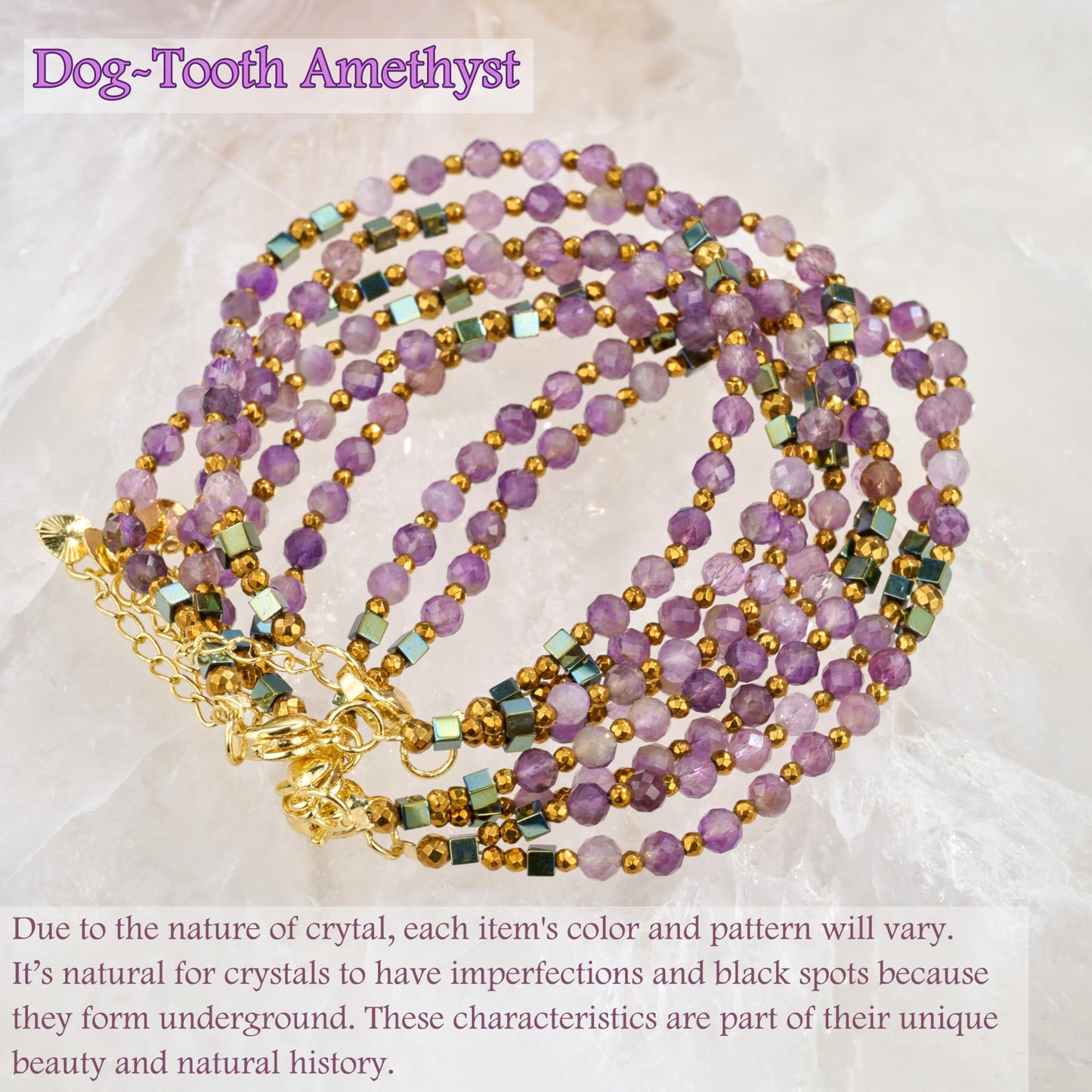 Farfume Dog-Tooth Amethyst - Tooth Amethyst-Strength - Crystal Beaded Bracelets, Chakra 4mm Natural Stone Beads Bracelets, Gemstone Spiritual Jewelry Gifts for Mother's Day