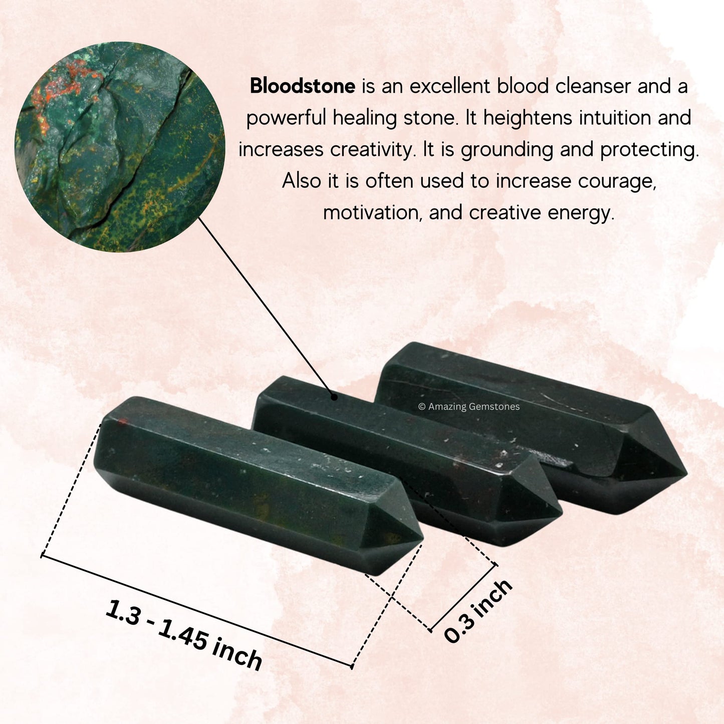 Amazing Gemstone Bloodstone Crystal Points Bulk Healing Crystals and Stones - Pack of 3 Single Terminated Healing Wand Point Bulk Crystals for Crafts, Crystal Grid, DIY Work - Premium Crystals