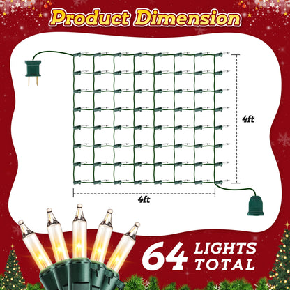 ElectricWise 6 Pack Net Christmas Lights Outdoor 4 x 4 Ft, Clear Mesh Christmas Mini Incandescent Net Lights with End to End Plug for Bushes, Hedges, Tree, Warm White, Green Wire