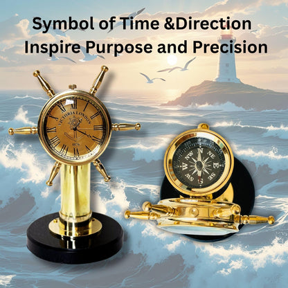 Ship Wheel Decorative Shipwheel CompassClock - Handmade Brass Tabletop Desk Decor Gift
