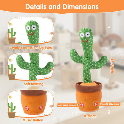Dancing Cactus Toy for Baby Toddler, Talking Cactus Colorful Glowing Repeating What You Say, Singing Toys 10 Pcs Songs for Baby Gifts