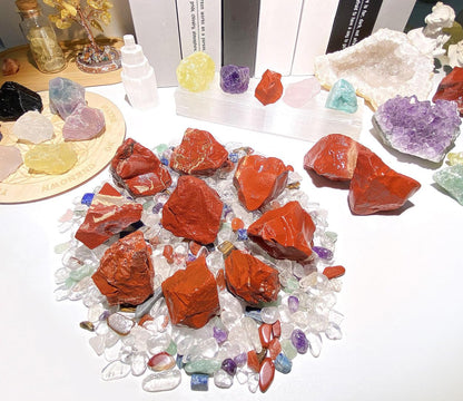 QINJIEJIE 0.9Lbs Red Jasper Raw Crystals Natural Rough Stones Bulk Large 1" Rocks Wholesale Reiki Healing Gemstones Decorative Fountain Rocks for Tumbling Cabbing Polishing Wire Wrapping Wicca