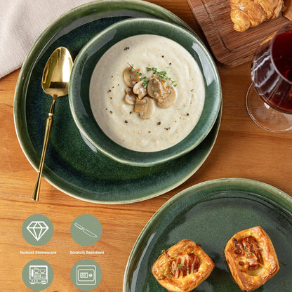 AmorArc Ceramic Dinnerware Sets,Handmade Reactive Glaze Stoneware Plates and Bowls Sets,Highly Scratch Resistant | Dishwasher & Microwave Safe Dishes Set,Service for 4 (12pc)