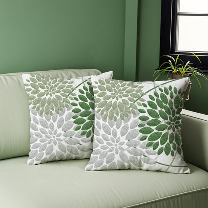 WitHero Decorative Throw Pillow Covers Set of 2, Double-Sided 18x18 inch White Linen Green Silver Grey Pillow Cases, Farmhouse Indoor Outdoor Modern Floral Dahlia Flowers Cushion Cover for Couch Sofa