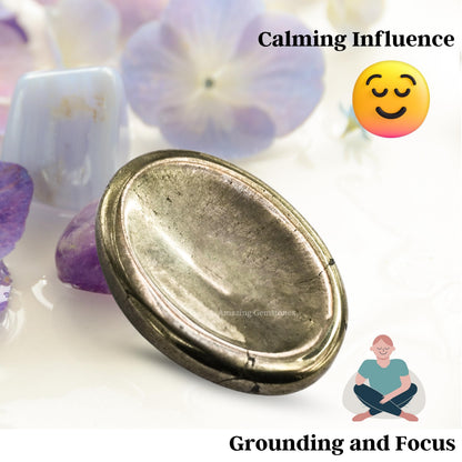 Amazing Gemstone Pyrite Worry Stone Crystals and Healing Stones - Worry Stones for Stress Relief Gifts - Piedra Crystal Fidget for Meditation, Relaxation - Unique Stocking Stuffers, Gifts for Women