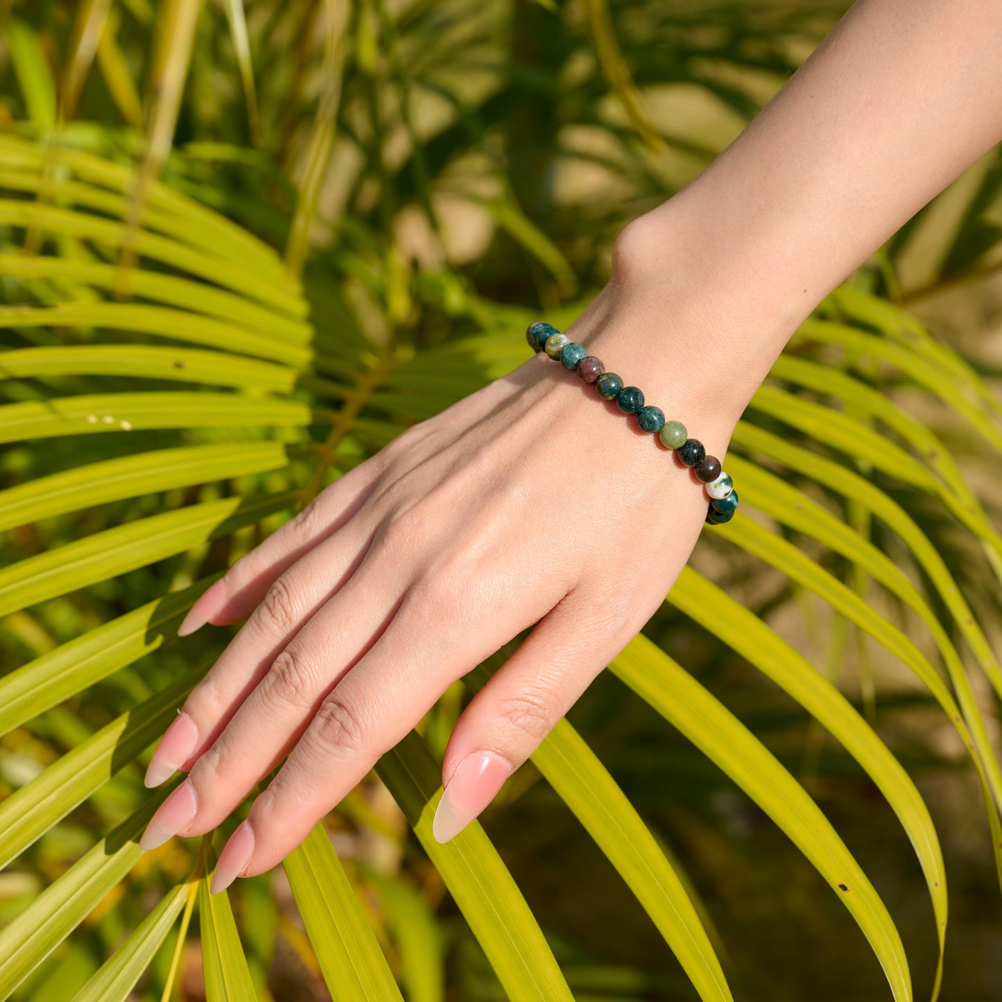 Bivei India Agate - Stability - 6mm Beaded Bracelets for Women Handmade Semi Precious Natural Stone Stretch Elastic Jewelry for Women Yoga Protection Gifts