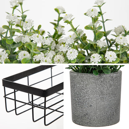 DILATATA Baby's Breath Artificial Flowers Table Centerpiece Decoration Potted Artificial Babys Breath Small Fake Plants for Shelf Desk Home Decor Fake White Babys Breath Flower with Vase