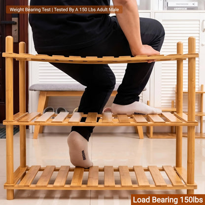 GOGOGO 3-Tier Expandable Bamboo Bookshelf - 150LBS Heavy-Duty, Tool-Free Assembly, Multifunctional Storage for Bathroom/Kitchen/Office Holder Plant Flower Stand (Natural, 3-Tier 12.8" D)