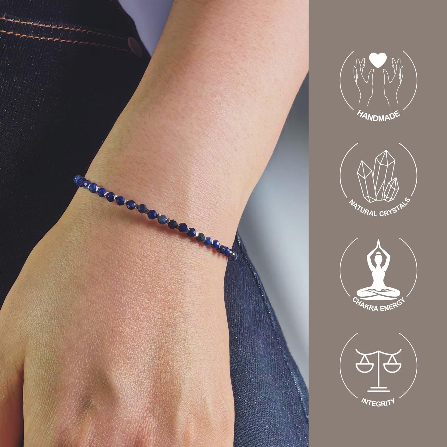 TAGREVO Natural Lapis Lazuli Crystal Silver Bracelet, 0.12" Faceted Stone Beads Adjustable Jewelry for Women, Handmade Crown Chakra Design for Meditation & Spiritual Gifts