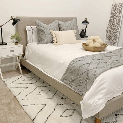 KBC linen 100% Cotton 800 Thread Count Pinch Pleated, Easy Care Decorative Bed Scarf Solid, 1 Piece Pinch Pleated Bed Runner, California King Size (108"X20") Light Grey