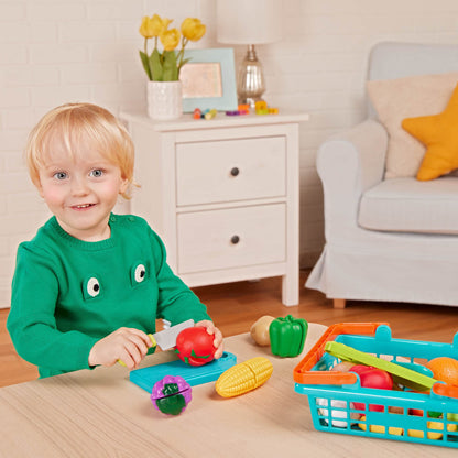 Battat – Play Food for Toddlers with Farmers Market Basket and Chopping Board, Toy Food for Kids Kitchen and Pretend Play for 3+ Years (37 Pieces)