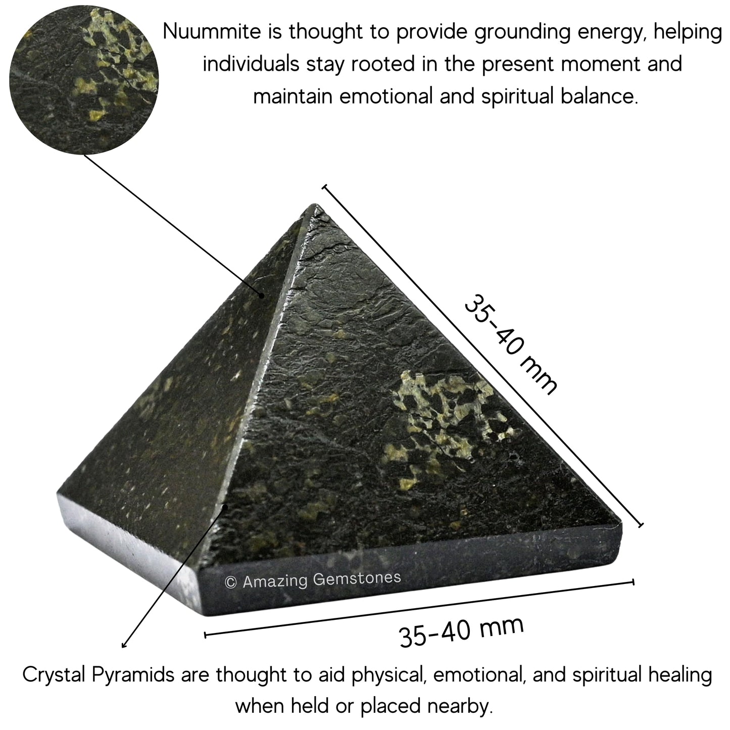 Amazing Gemstone Nuummite Pyramid Crystal Healing Stones - 1.5" Great Pyramid Figurine of Natural Stone Pyramid for Meditation, Reiki, Chakra Balancing and Crystal Pyramids Grid