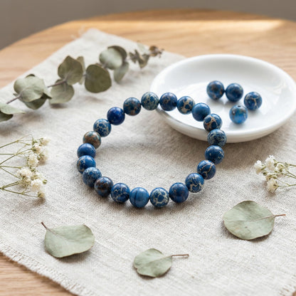 Yochus 45pcs Blue Sea Sediment Beads，8mm Healing Power Natural Stone Round Loose Beads for Jewelry Making Earring Necklace DIY Crafts