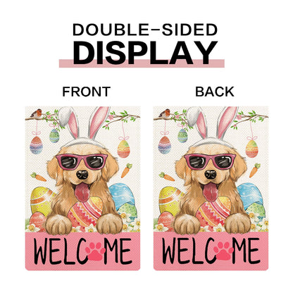 YOVOYOA Golden Retriever Garden Flags for Outside Set of 12, Puppy Dog Welcome Garden Flags 12x18 Double Sided for All Seasons and Holidays, Spring Easter Yard Lawn Flags for Farmhouse Outdoor Decor