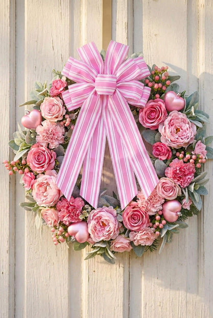 NUVCELKA Pink White Striped Wreath Bow for Front Door, 20x11 Inch Large Premade Girl Baby Shower Bows, Spring Easter Decorate
